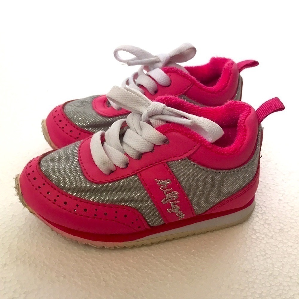 Tommy Hilfiger Pink & Silver Lace-Up Sneakers Toddler Girls Size 6 - Picture 2 of 9